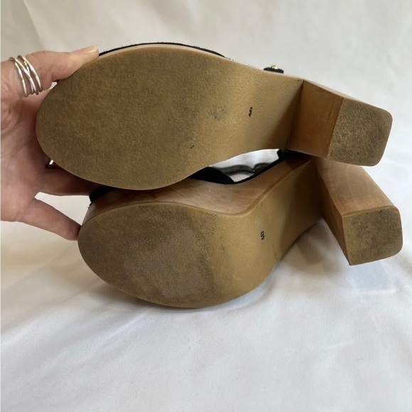 Maje Black Suede Open Toe Platform Studded Block High Heels Size 40 Whimsigoth - Picture 8 of 9